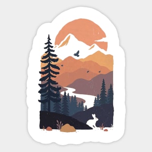 Peaceful Mountain Forest Sunset Sticker